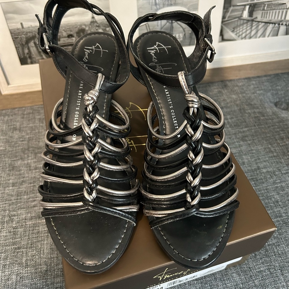 Franco Sarto black and silver sandals